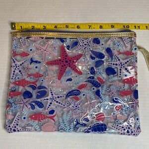 Starfish and Seashell Water Resistant Vynil Beach Day Pouch